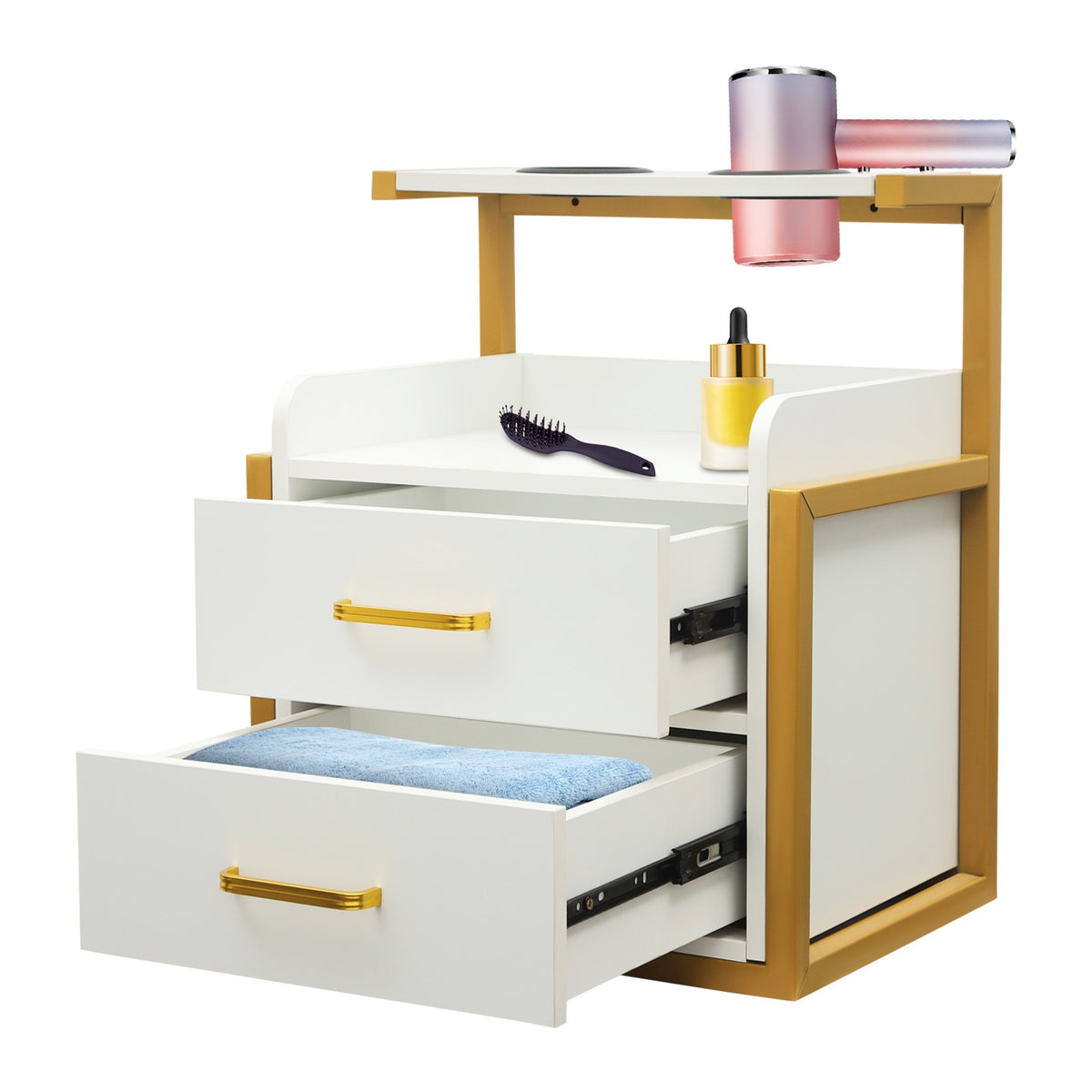 Wall Mount Salon Storage Cabinet with 2 Drawers and Open Shelf - Spa Barber Hair Tool Organizer