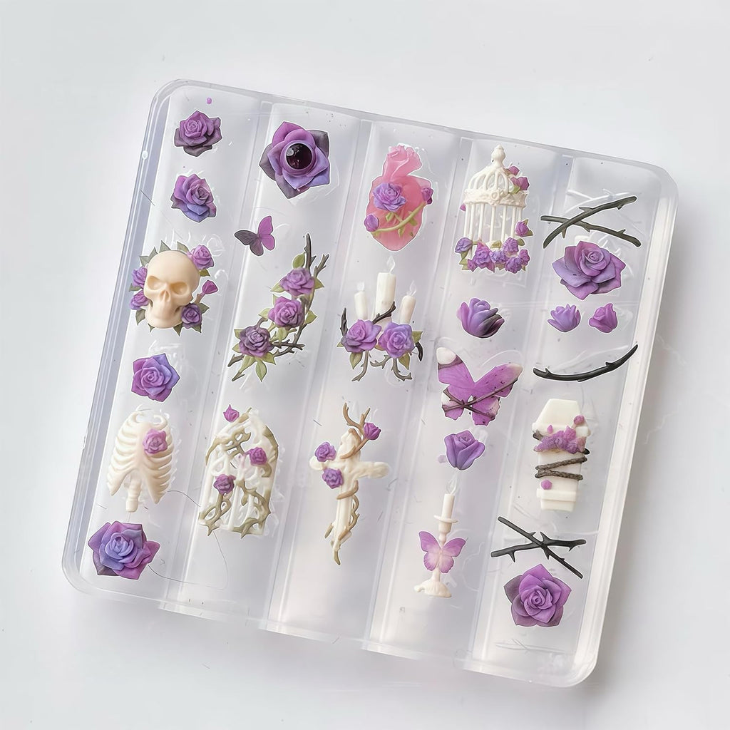 3D Gothic Nail Art Molds Kit for DIY Manicure with Skull Rose Butterfly Designs