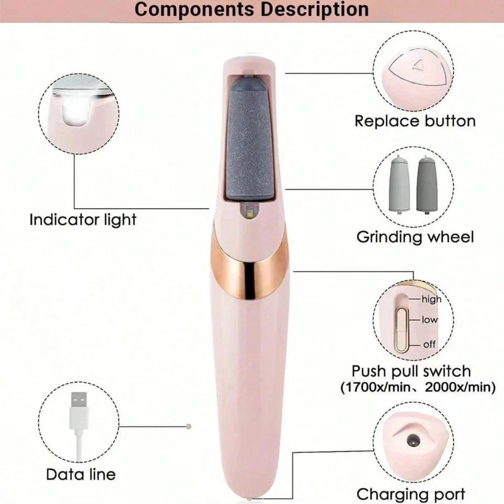 Electric Foot Callus Remover for Pedicure - Rechargeable Foot File with LED Light