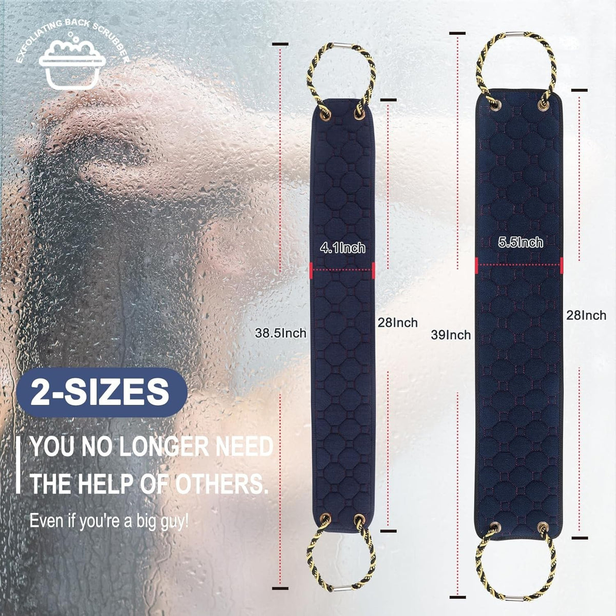 Long Exfoliating Back Scrubber with Handles - Double-Sided 38.5 Inch
