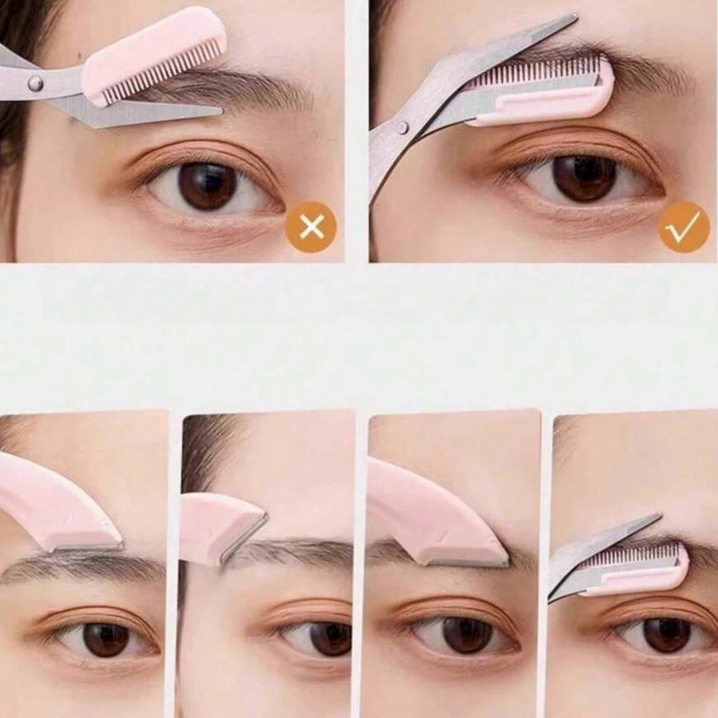 Unisex Eyebrow Grooming Kit with Scissors Comb Razor Stainless Steel