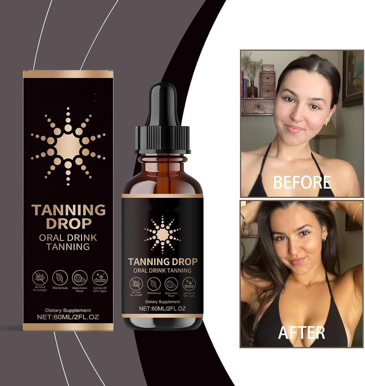 Drinkable Sunless Tanning Drops - Natural Self-Tanning Oral Solution, 60ml