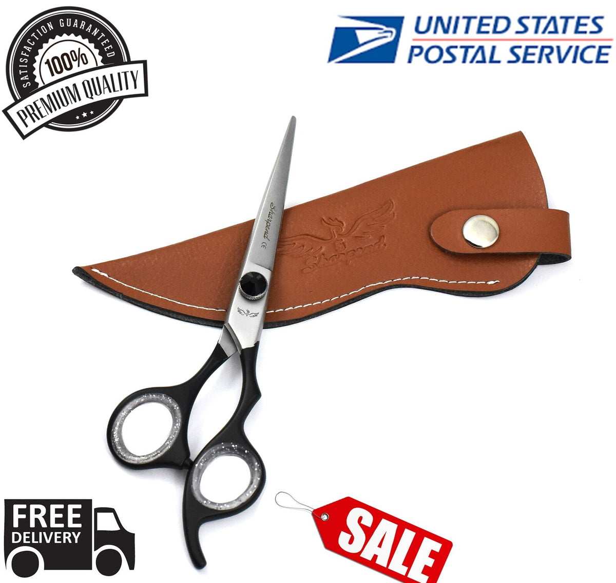 Professional 6-inch Hair Cutting Scissors Shears for Barbers & Hairdressers - Black & Sand Finish