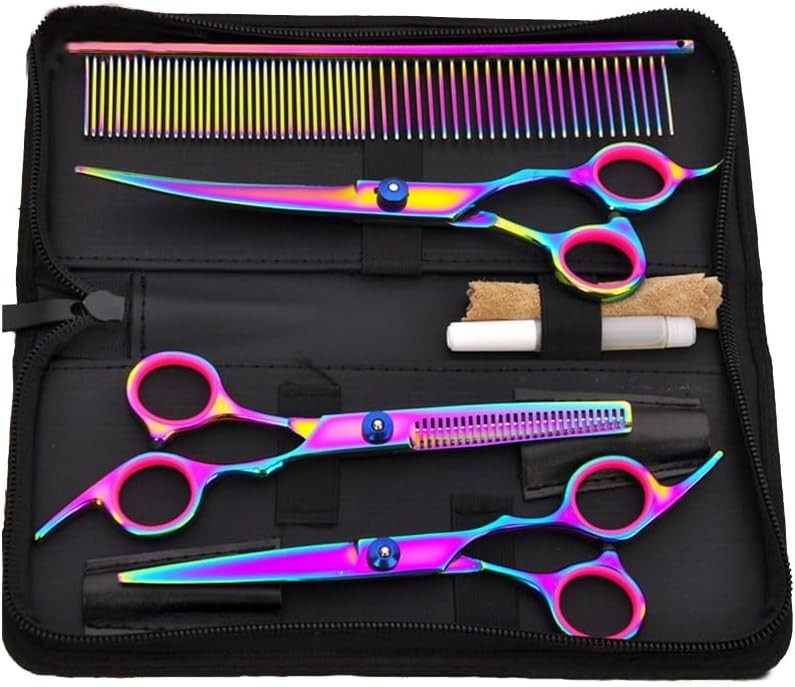Pet Grooming Scissors Kit with Curved, Straight & Thinning Shears Stainless Steel Comb