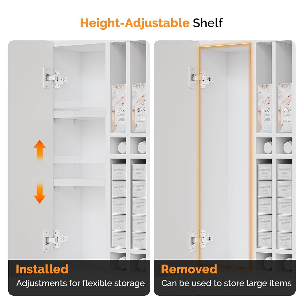 Wall-Mounted Hair Color Organizer with Adjustable Shelves for Salon Storage