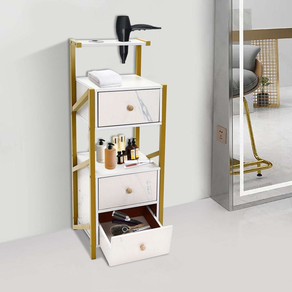 Salon Storage Cabinet with 3 Drawers & Hair Tool Slots - Hairdresser Organizer