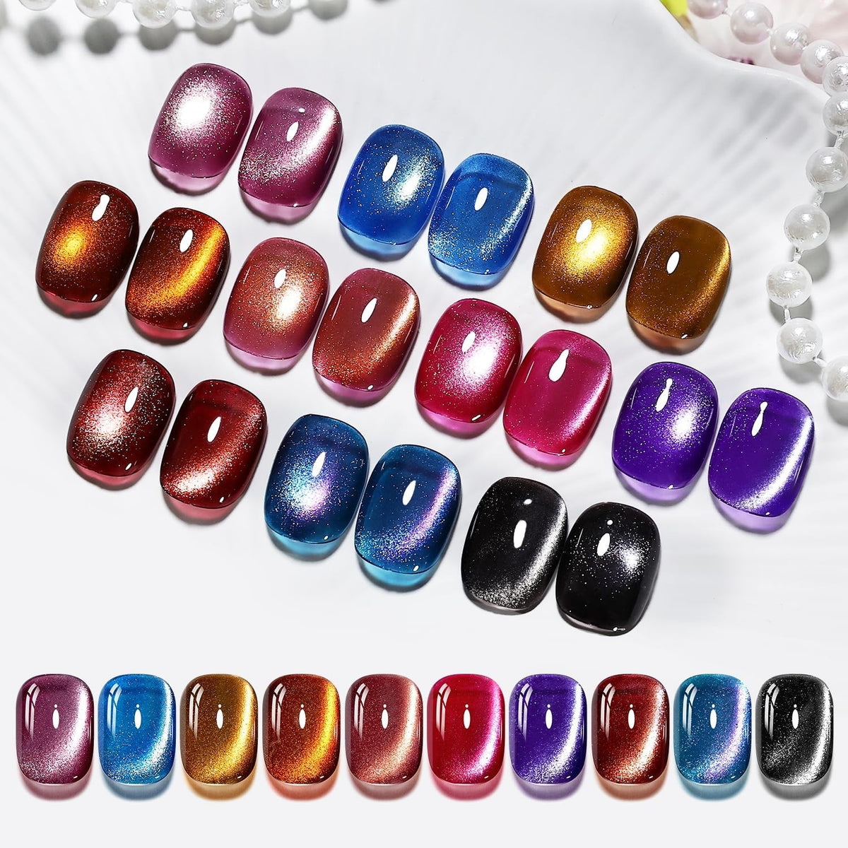 Cat Eye Gel Nail Polish Set - 10 Vibrant Colors with Base & Top Coat, Magnet for DIY Nails