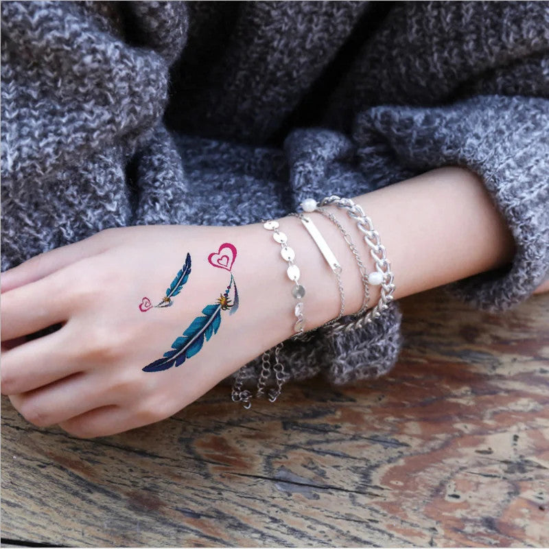 Waterproof Temporary Tattoos Set – Butterfly, Rose & Feather Stickers (Disposable)