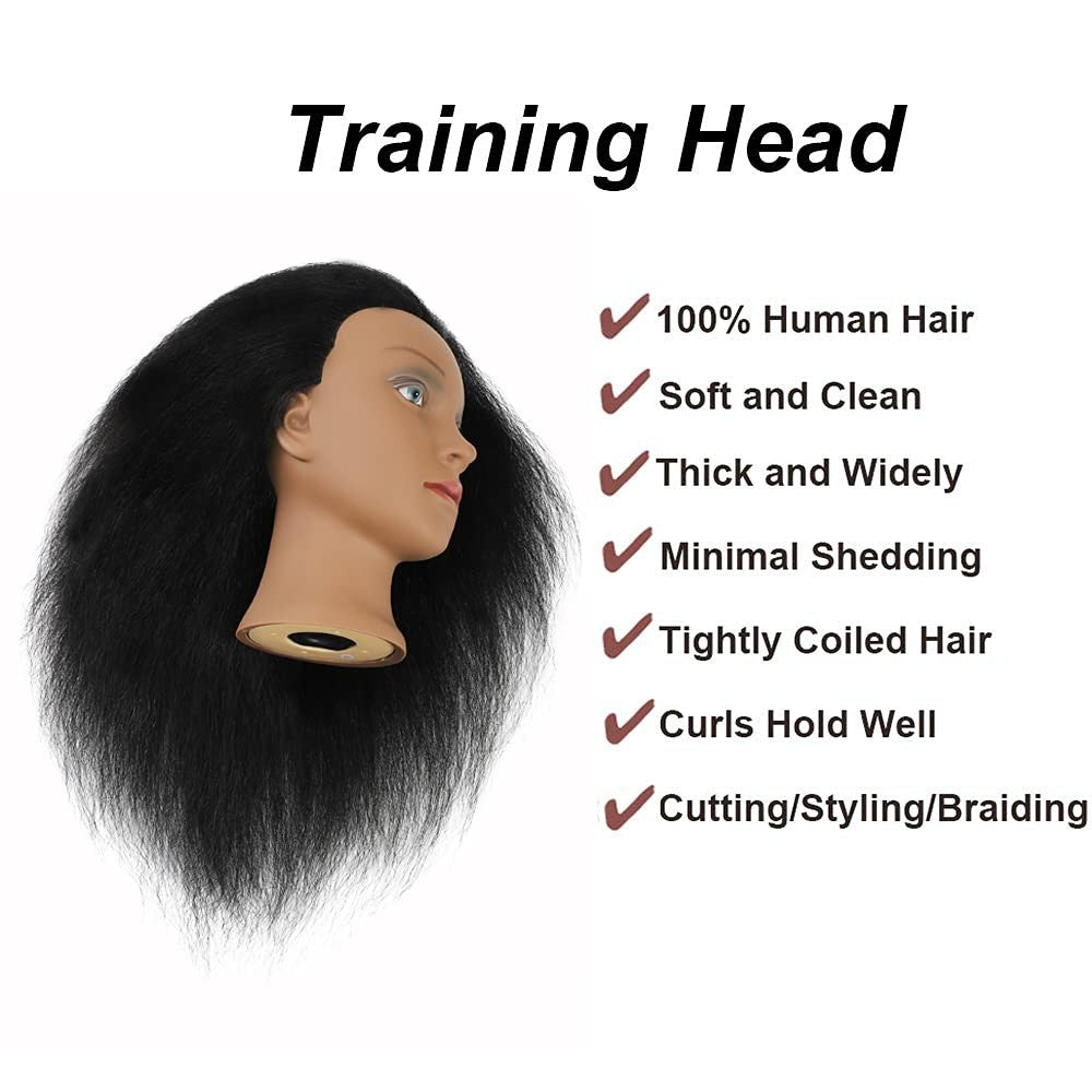 16 Inch Human Hair Mannequin Head for Hairdressing Training & Styling Practice
