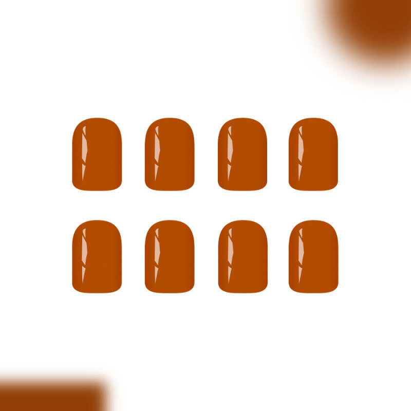 48Pcs Short Square Glossy Caramel Orange Fake Nail Set - Press On Nails