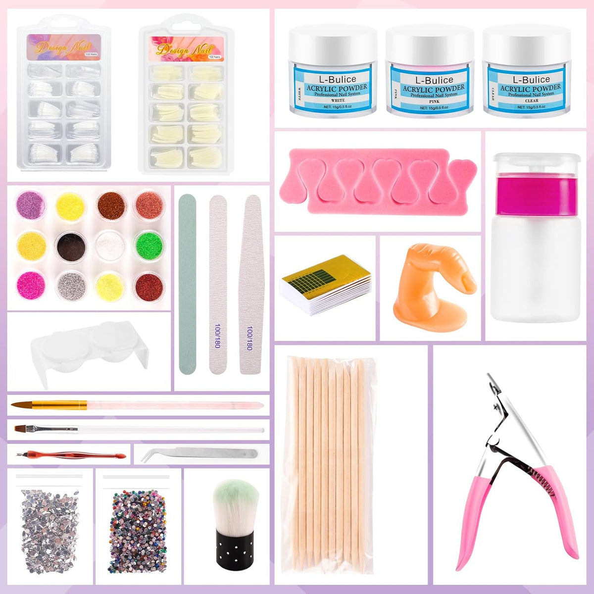 Professional Acrylic Nail Kit for Beginners with Glitter & Art Tools