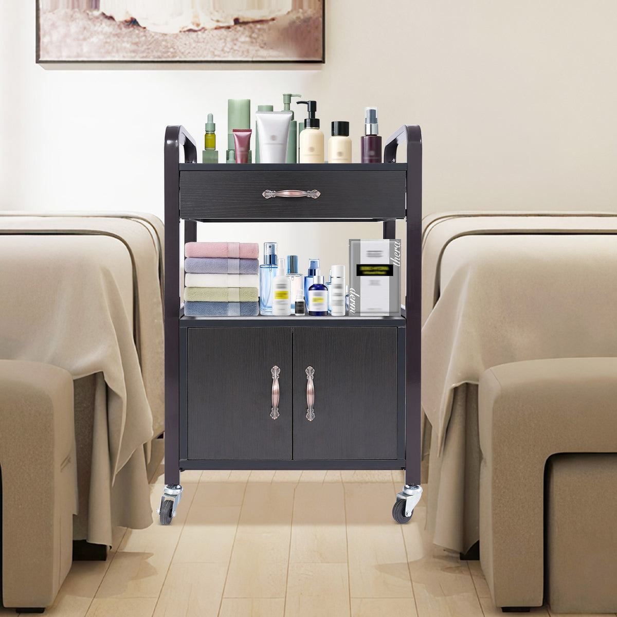Salon Trolley Cart Rolling Station with Drawer & Cabinet for Beauty & Barber Use