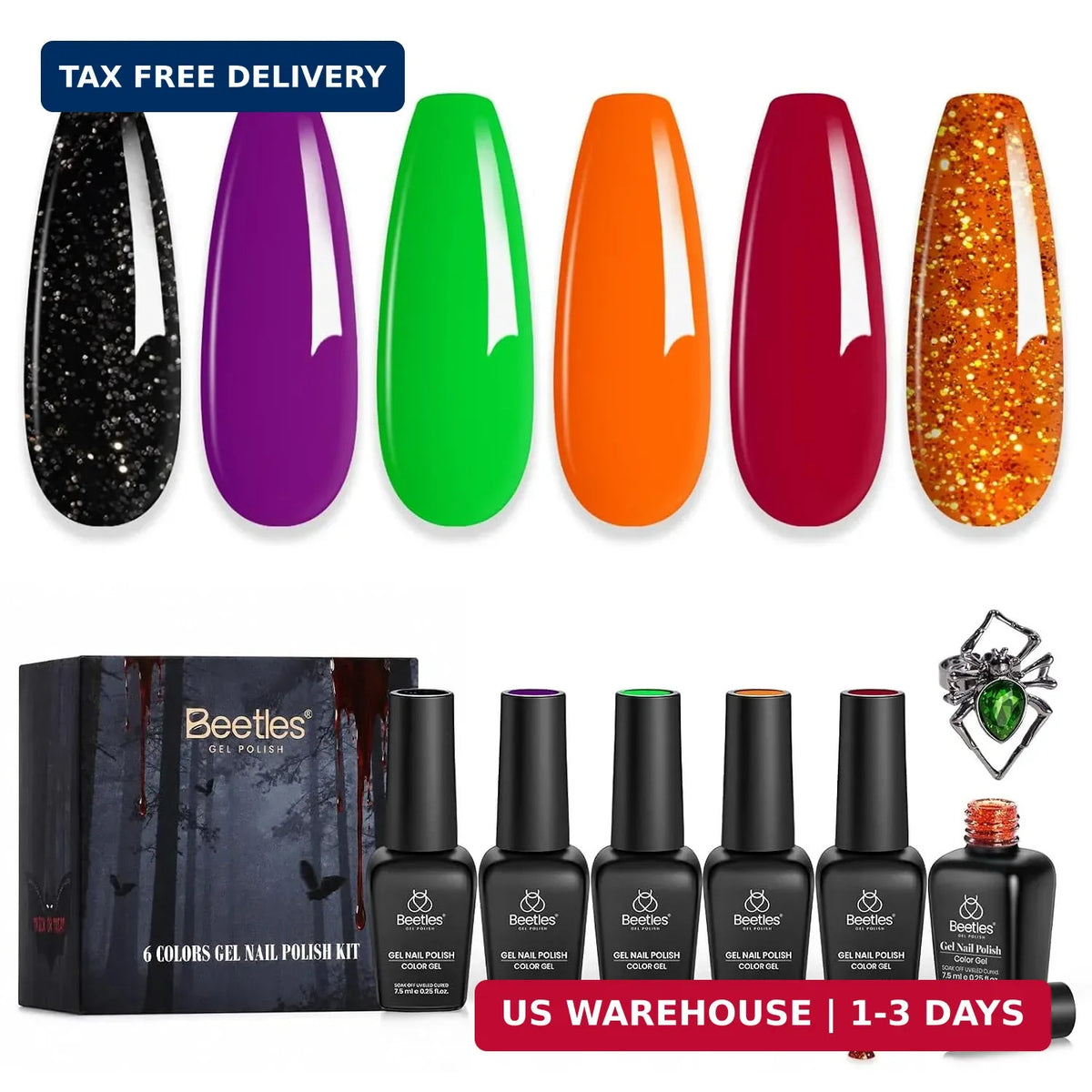Beetles Halloween Gel Nail Polish Set - 6 Spooky Colors for Nail Art