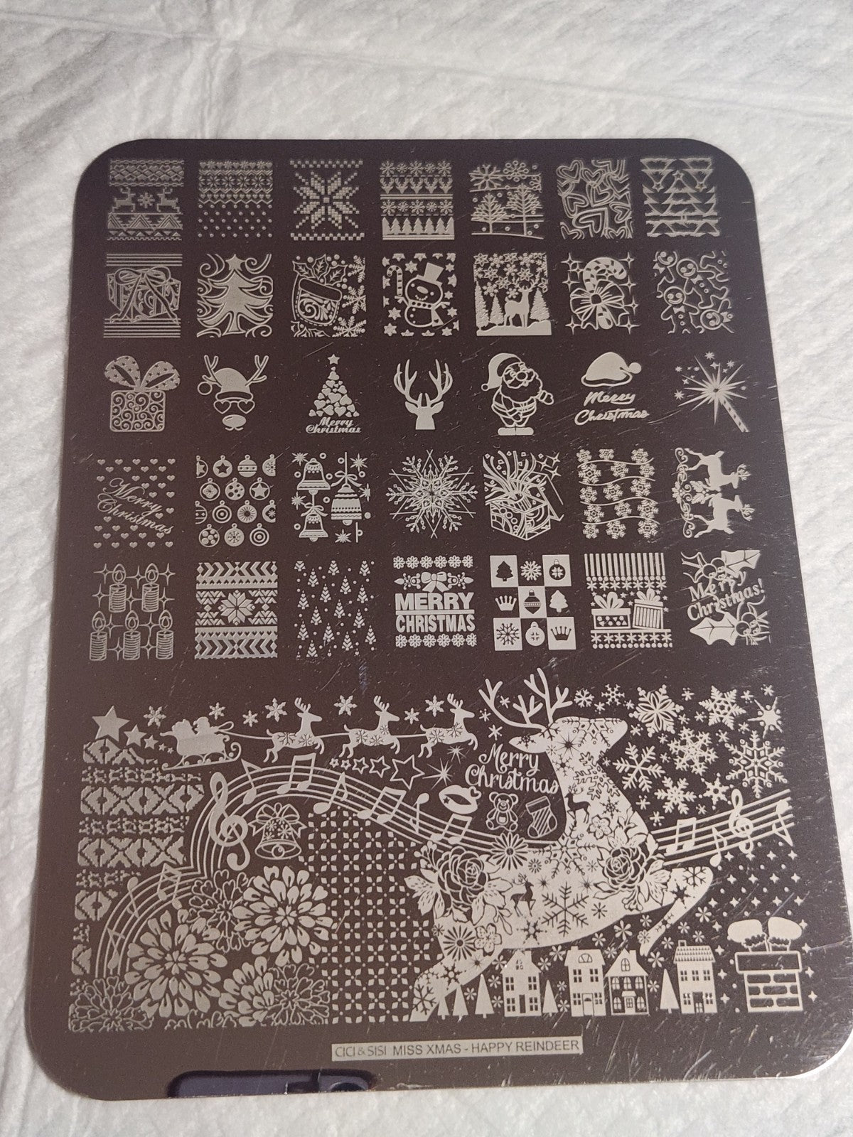 Large Nail Stamping Plate - Miss Xmas Reindeer Holiday Design