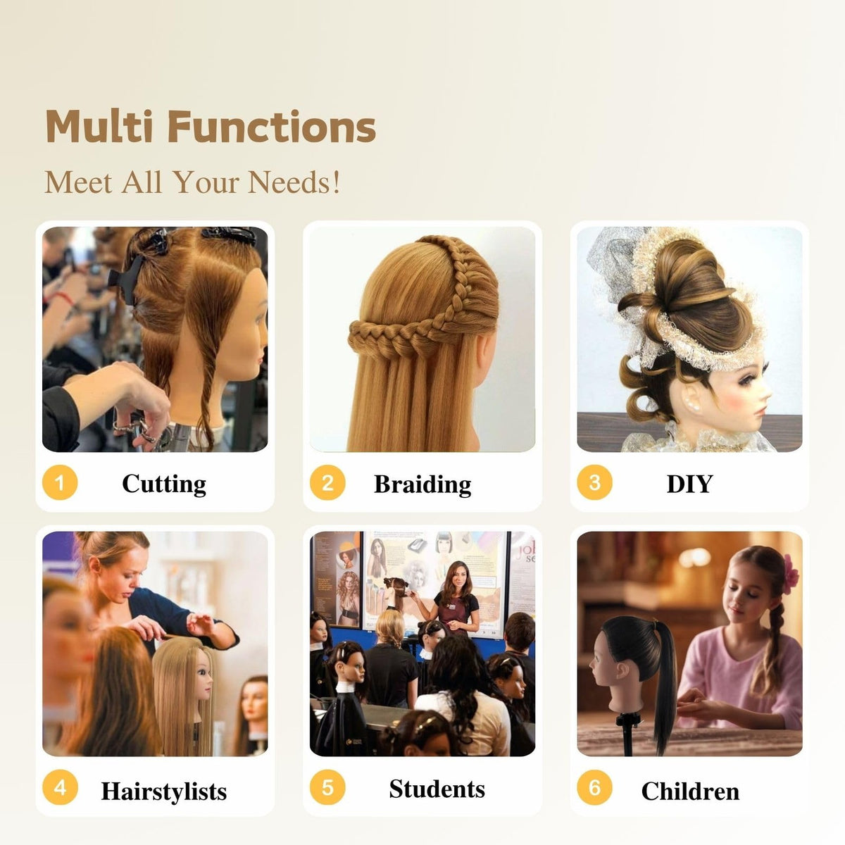 Mannequin Head with Hair for Braiding and Hair Styling Practice - Black