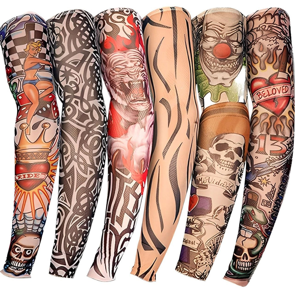 Arm Sleeve Tattoos 6 Pack - Sun Protection, Stretchable Fabric, One Size Fits Most