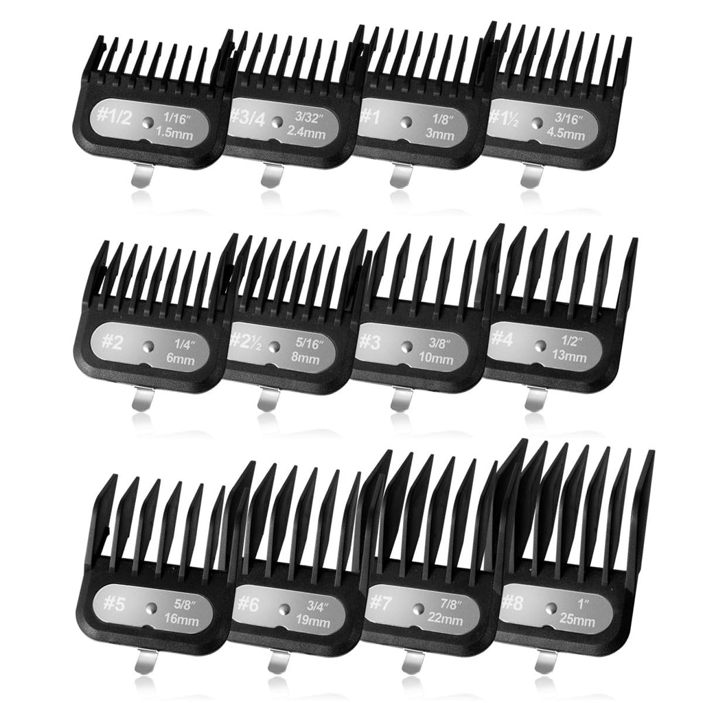 12-Piece Hair Clipper Guard Set with Adjustable Lengths from 1/16" to 1" for Wahl Clippers