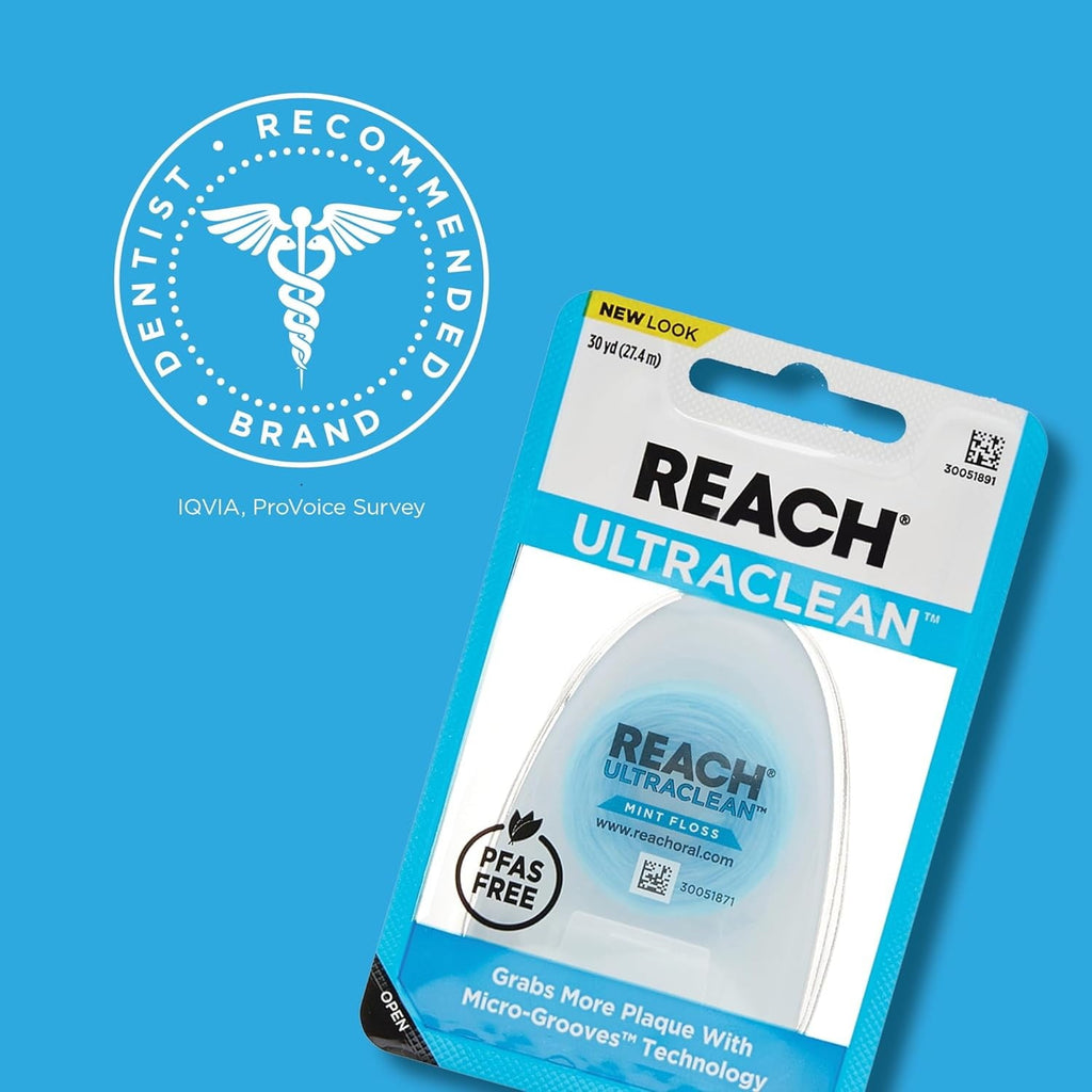 Waxed Dental Floss Pack of 6 - Micro-Grooves, Mint Flavor, 15 Feet