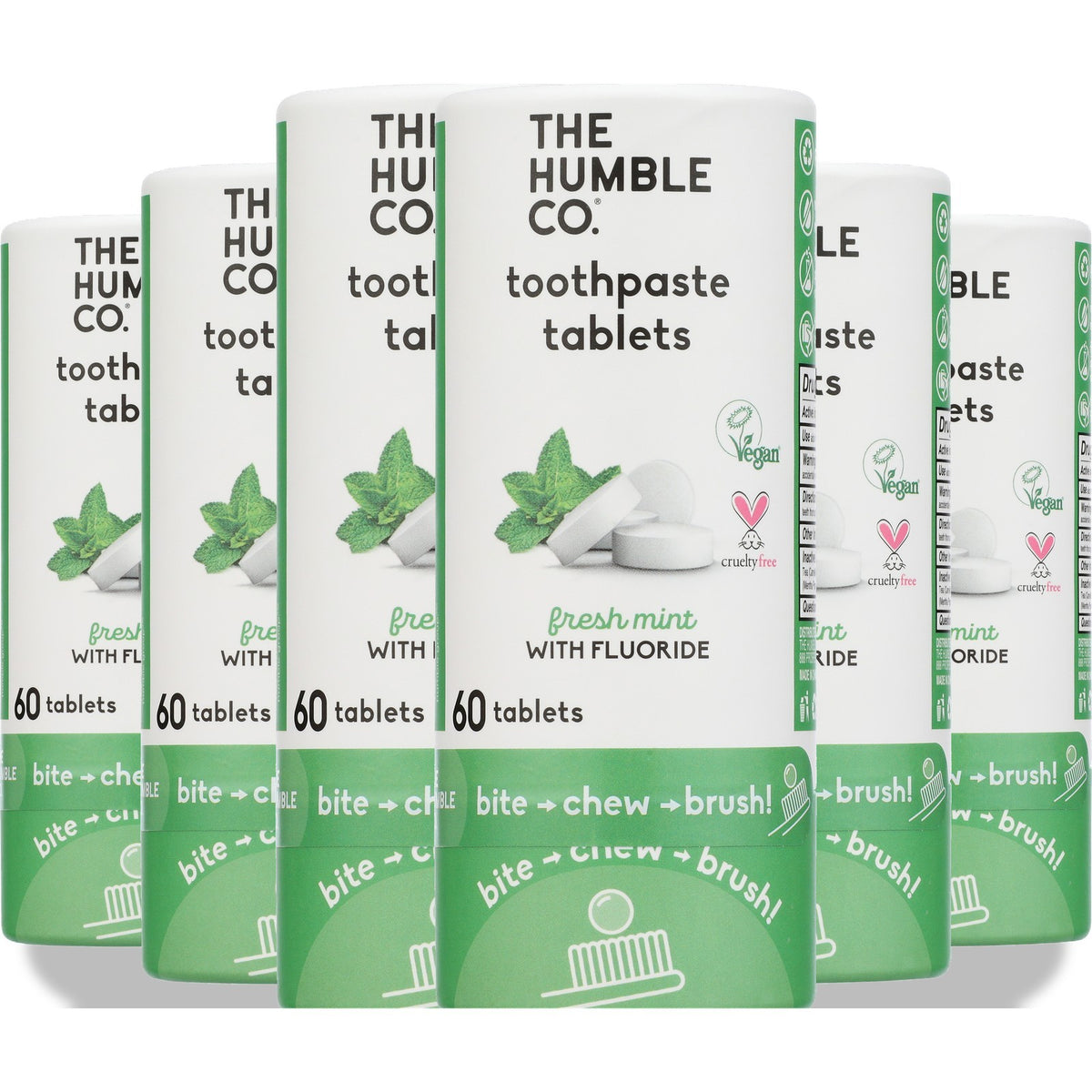 Fresh Mint Fluoride Toothpaste Tablets - 60 Count, 6 Pack