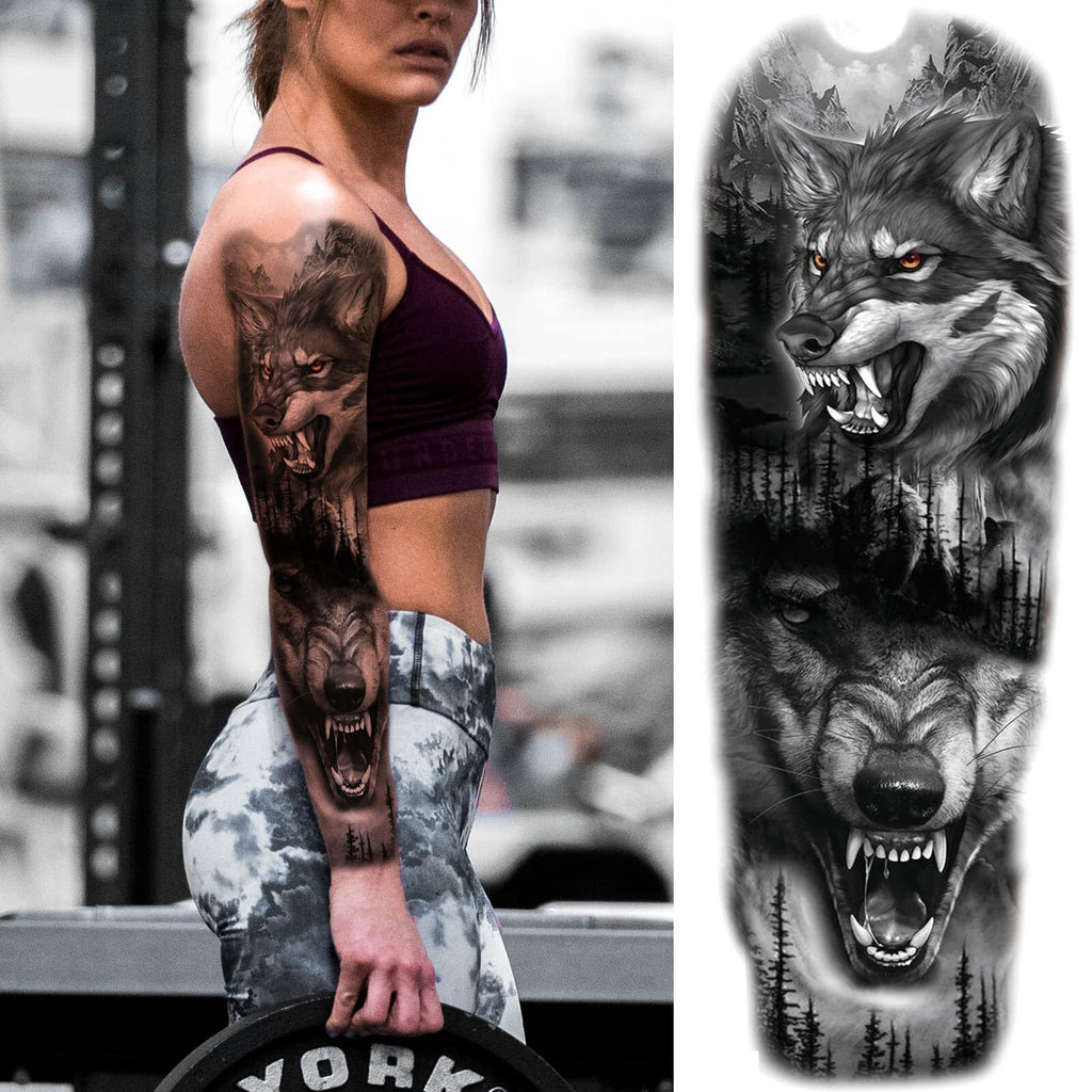 Lion & Wolf Full Sleeve Temporary Tattoo Set