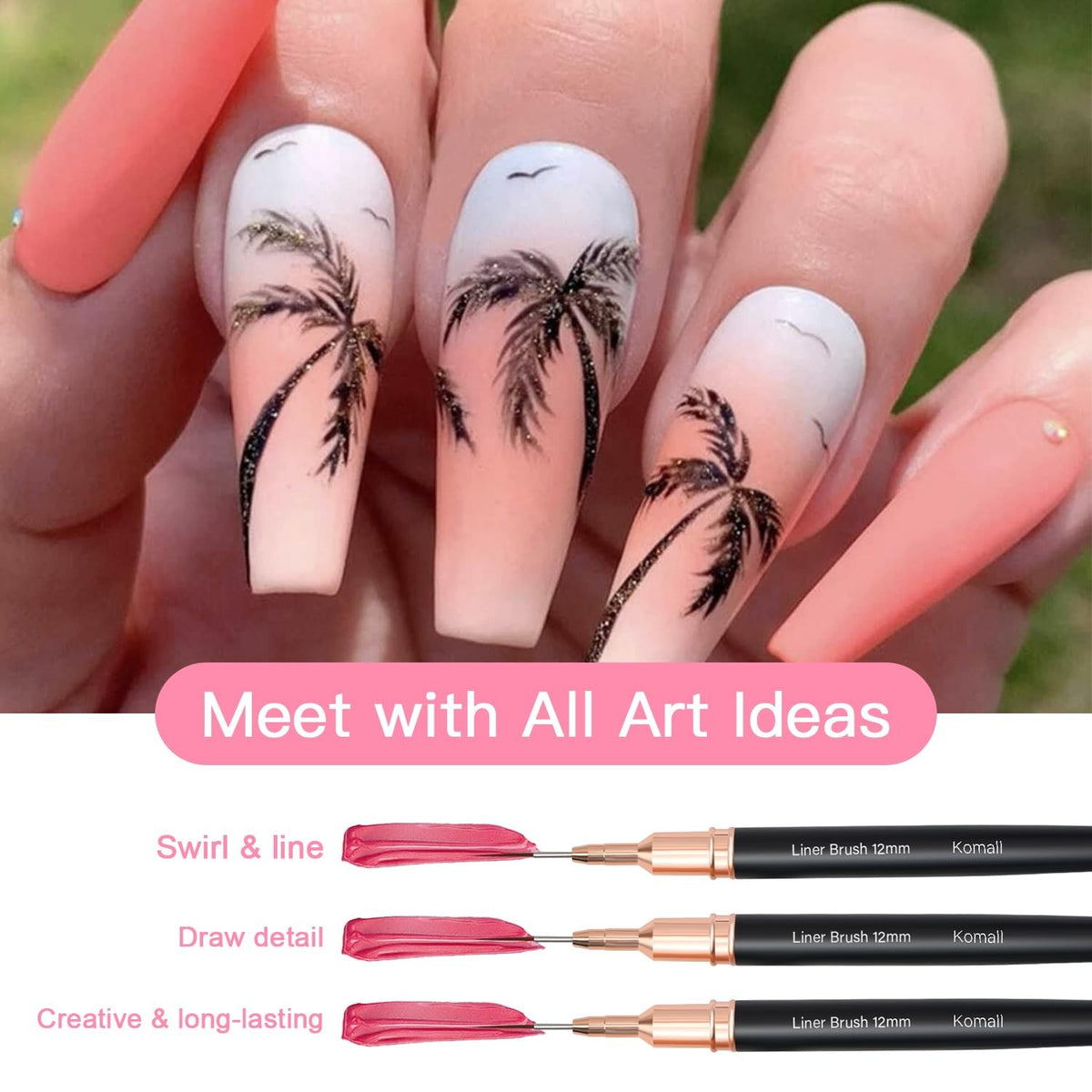 Metallic Nail Art Brushes Set - Fine Detail Line & Pattern Brushes 4mm-25mm