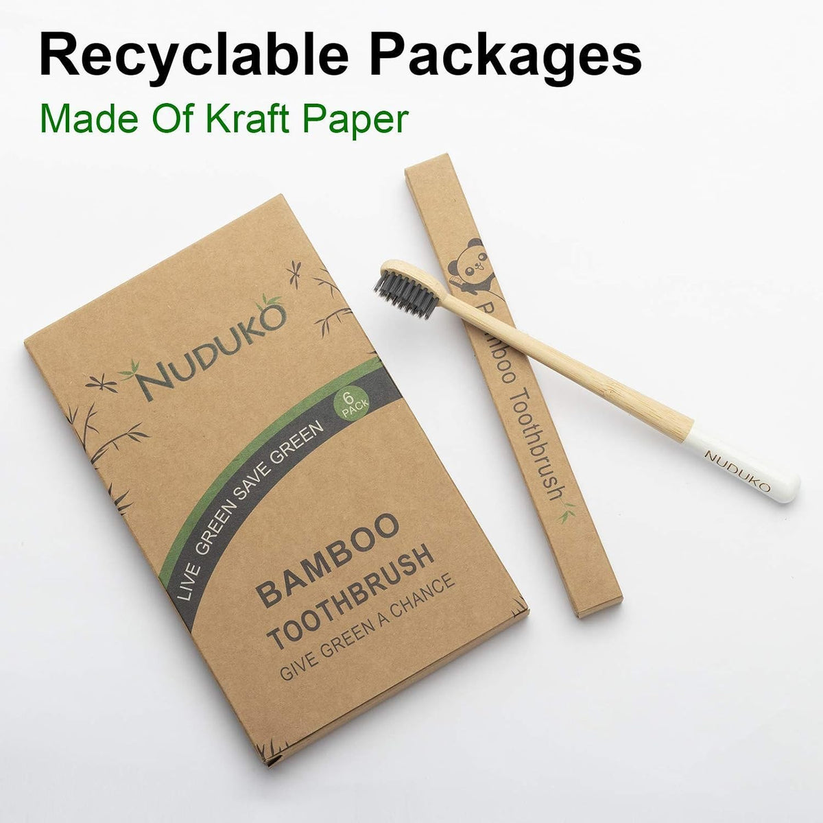 Bamboo Charcoal Toothbrushes 6 Pack - Soft BPA Bristles, Eco-Friendly & Biodegradable