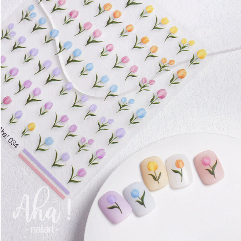 3D Tulip Nail Art Stickers Decals Self-Adhesive Flower Nail Decorations