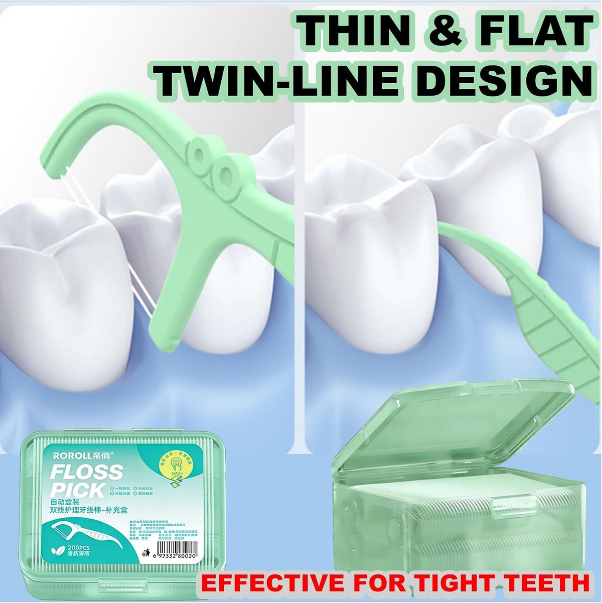 Twin Line Dental Floss Picks 400 Count - Mint & Lime Flossers for Oral Hygiene