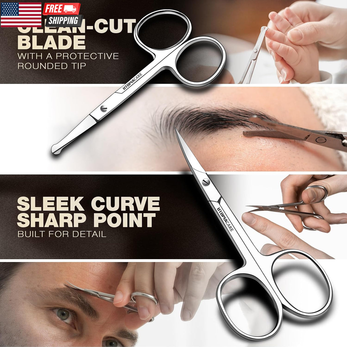 Eyebrow Scissors Set - Stainless Steel Facial & Grooming Shears for Men & Women
