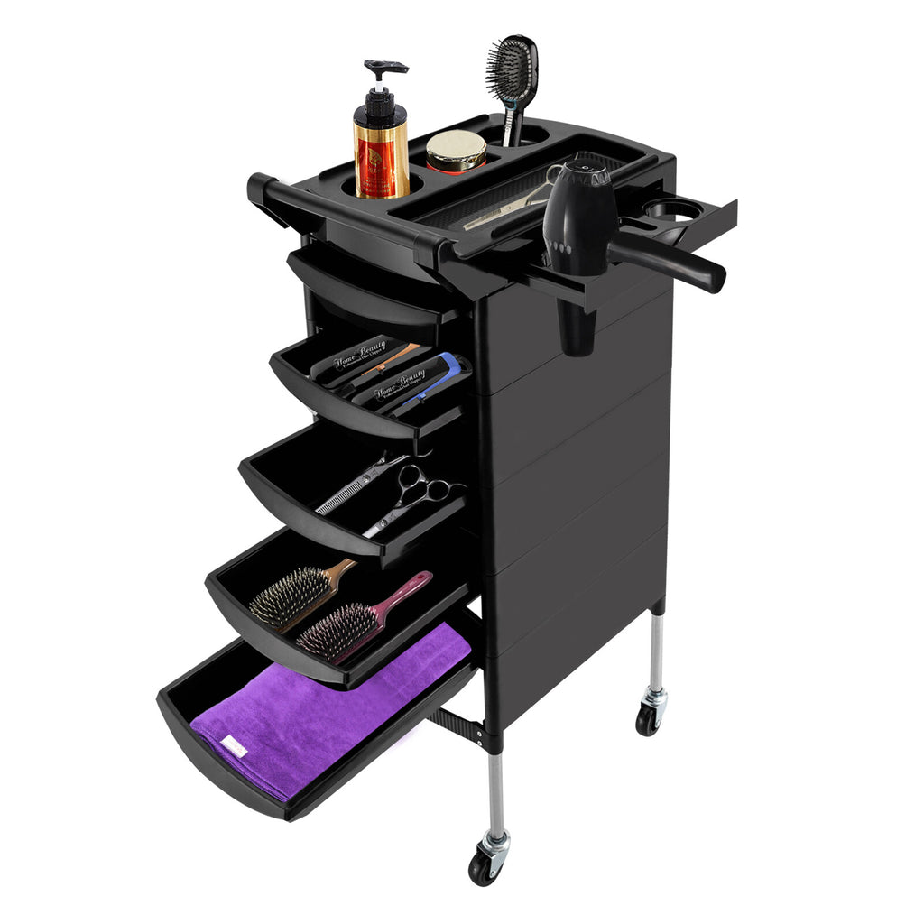 Salon Trolley Cart with 5 Drawers and Side Trays - Mobile Beauty Storage