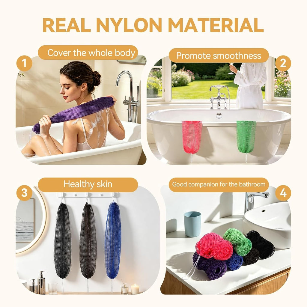 6-Pack Exfoliating Shower Scrubber Mesh Nets for Body & Back Cleaning