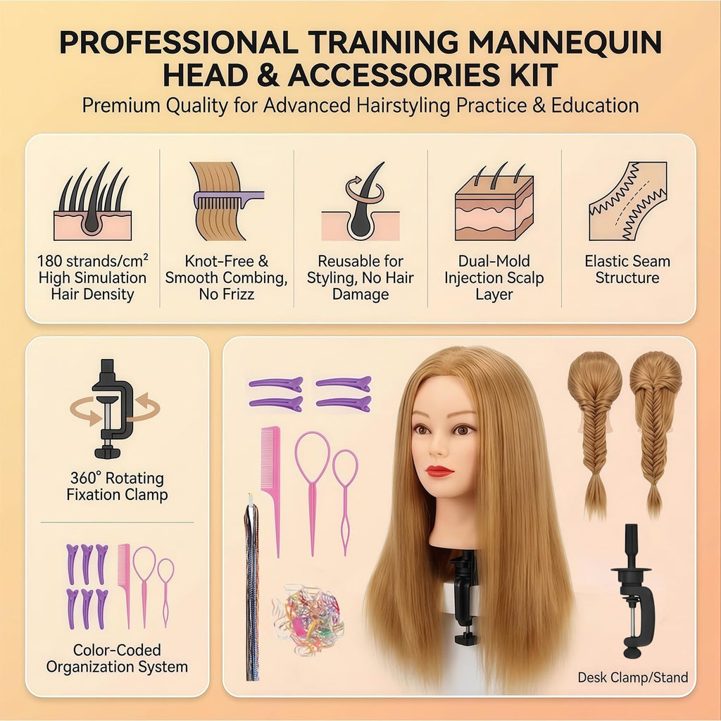 26 Inch Human Hair Mannequin Head for Hair Styling Practice and Braiding
