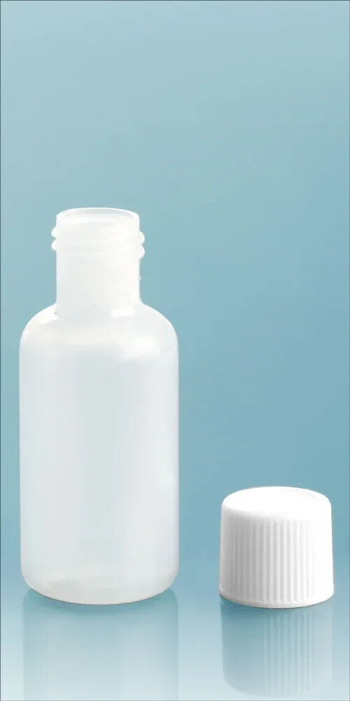 1/2 oz Plastic Boston Round Bottles with Caps - Liquid Storage Containers