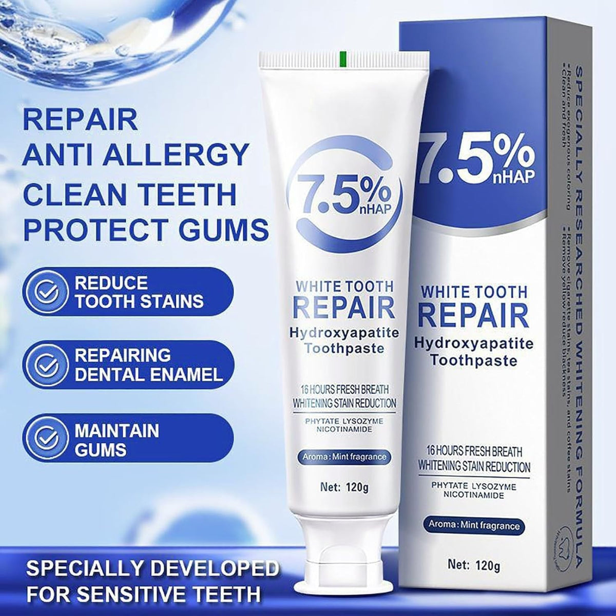 Hydroxyapatite Toothpaste 2-Pack Fluoride-Free Sensitive Enamel Repair Mint