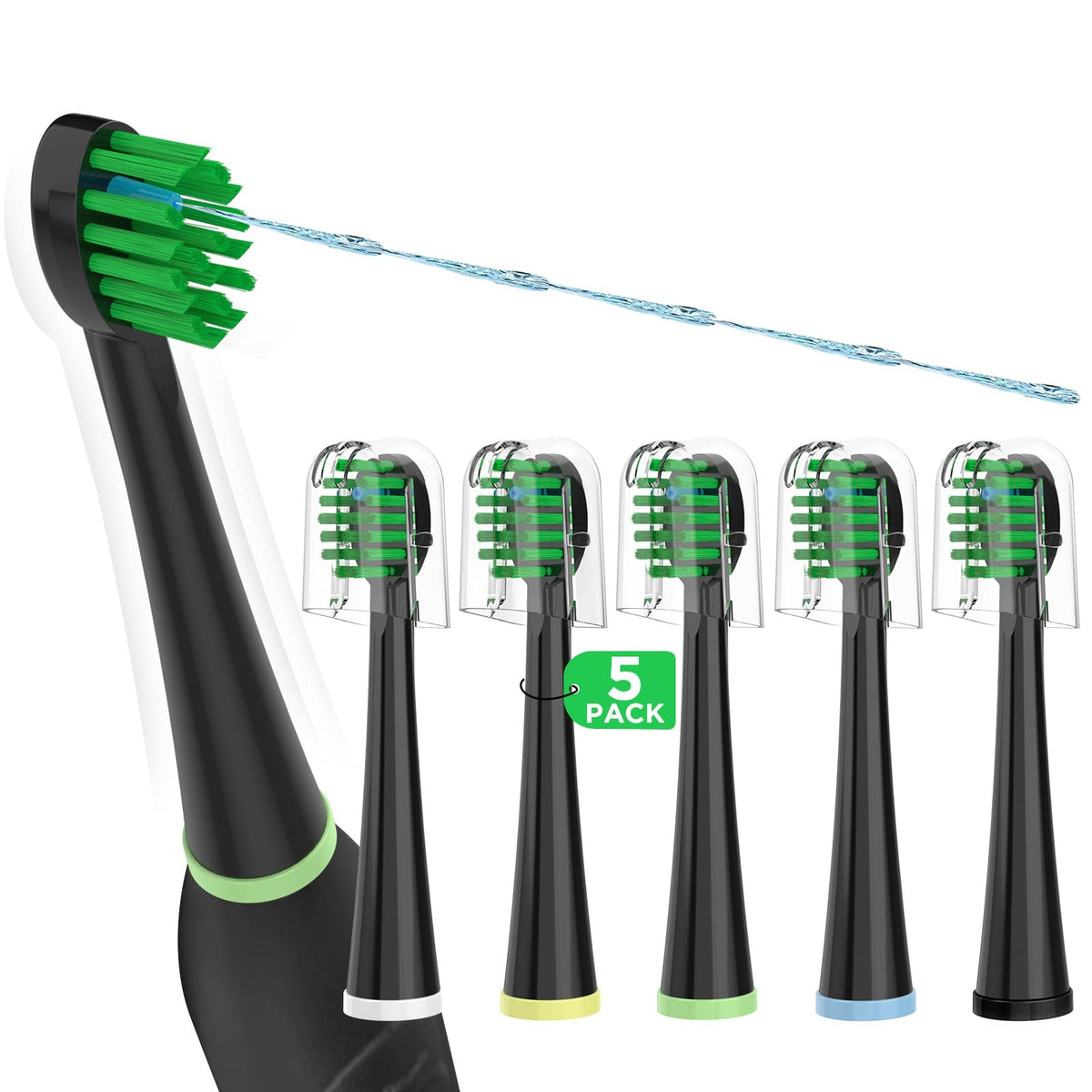 Replacement Toothbrush Heads for All Models - Pack of 5 Black