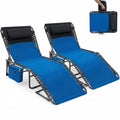 Outdoor Chaise Lounge Chairs with Adjustable Backrest & Side Pocket - Foldable, Heavy Duty Steel Frame