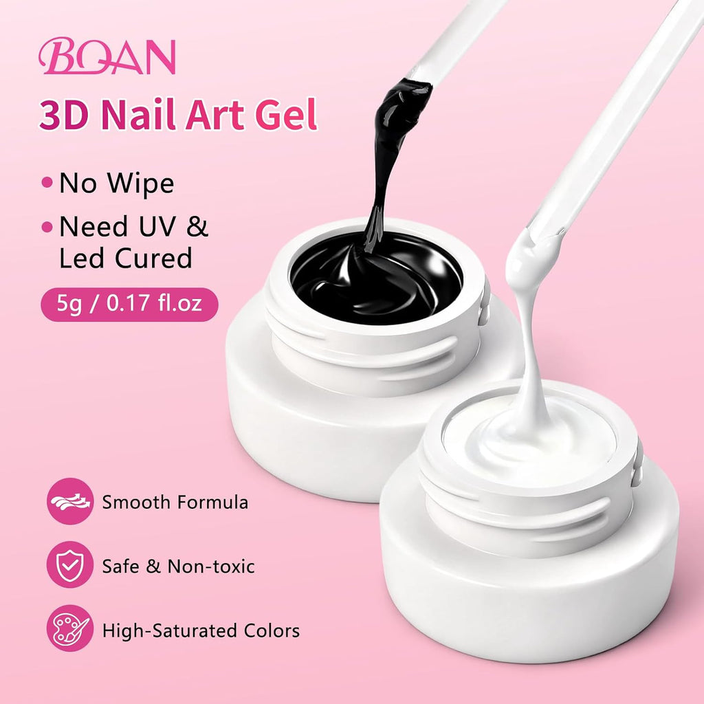 Nail Art Gel Paint Set - Black & White No Wipe Gel Polish for French Tips