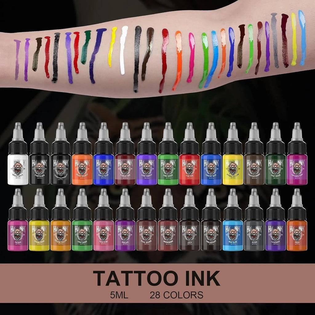 Professional 28-Color Tattoo Ink Kit 15ml - Long Lasting Vivid Pigments