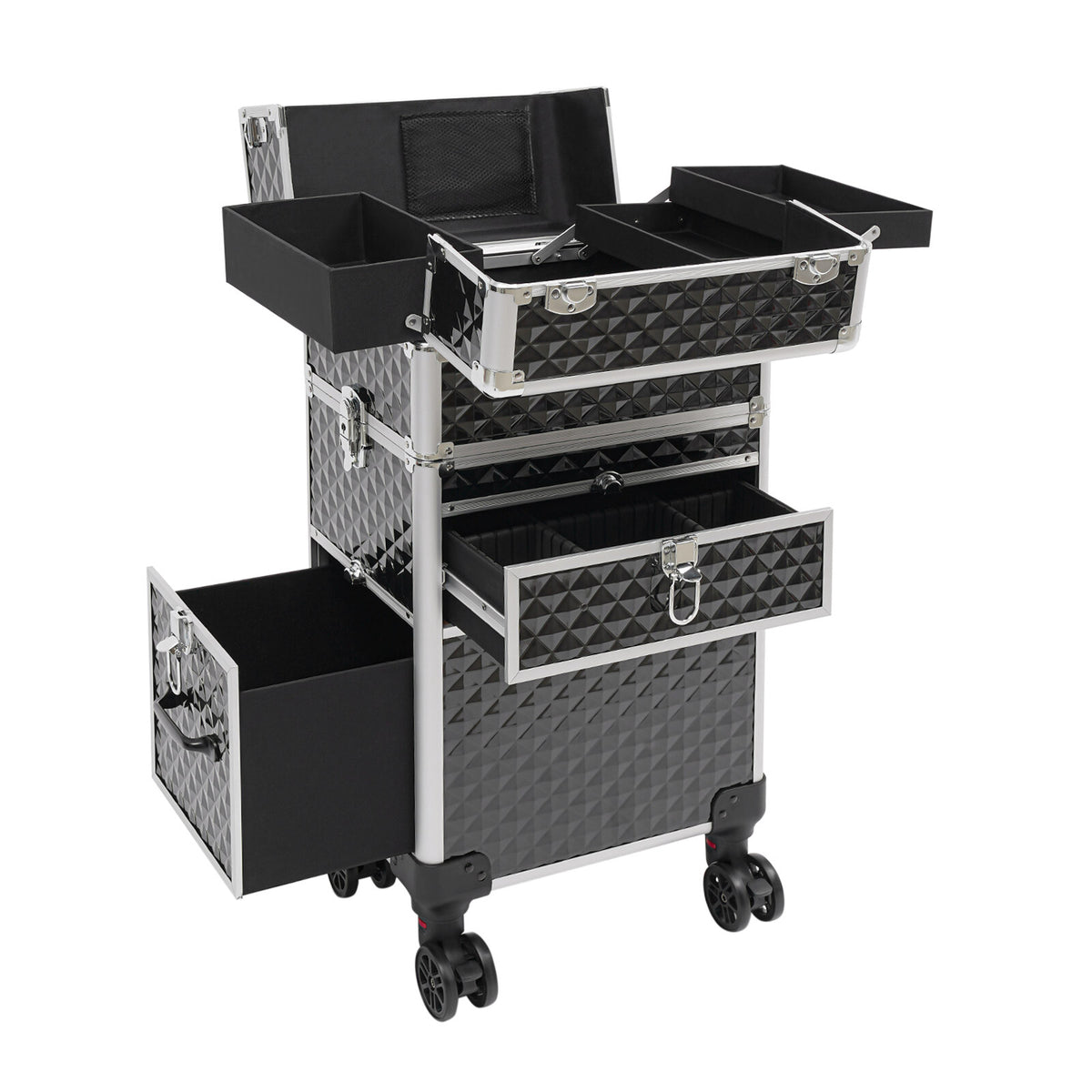 Rolling Makeup Case Travel Cosmetic Storage Trolley with Lock & Handle