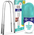 Stainless Steel Tongue Scraper with Travel Case - Adults & Kids, 2 Pack
