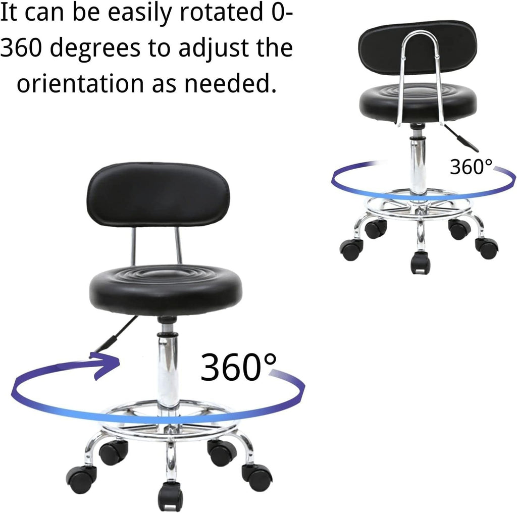 Adjustable Salon Stool Chair with Swivel & Backrest - Nail & Spa Chair
