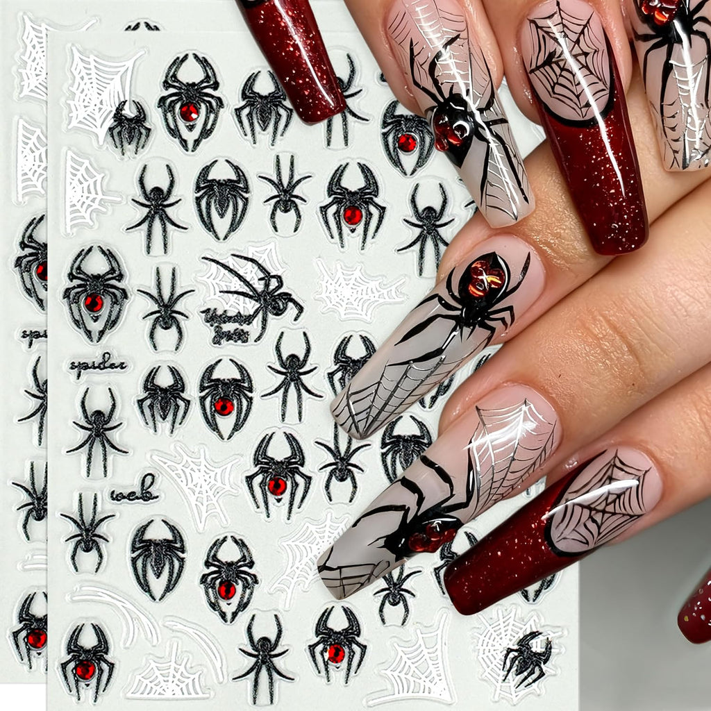 Halloween Nail Stickers 8 Sheets Spider Web Black & White Nail Art Decals