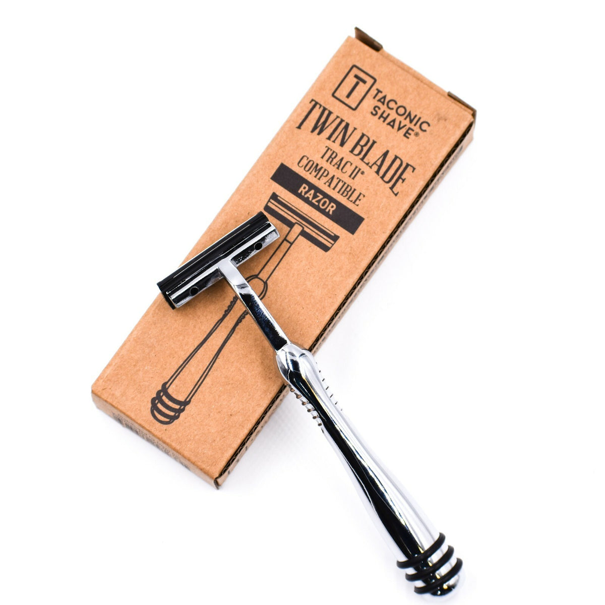 All Metal Trac II Compatible Razor & 10 Twin Blades - Brass Handle