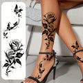 Black Flower Butterfly Temporary Tattoo Stickers Waterproof for Body Arm Leg Chest