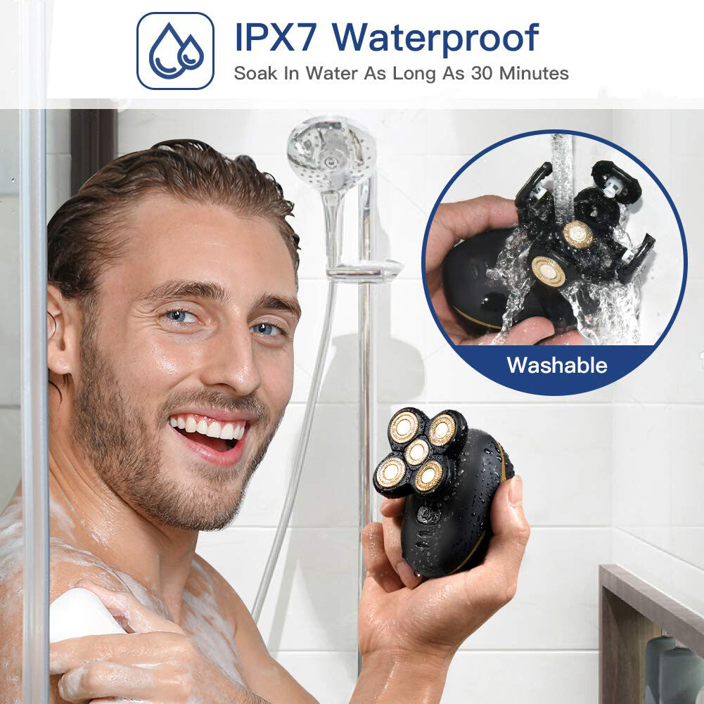 5-in-1 Rotary Electric Shaver for Bald Head Beard Hair Trimming Waterproof