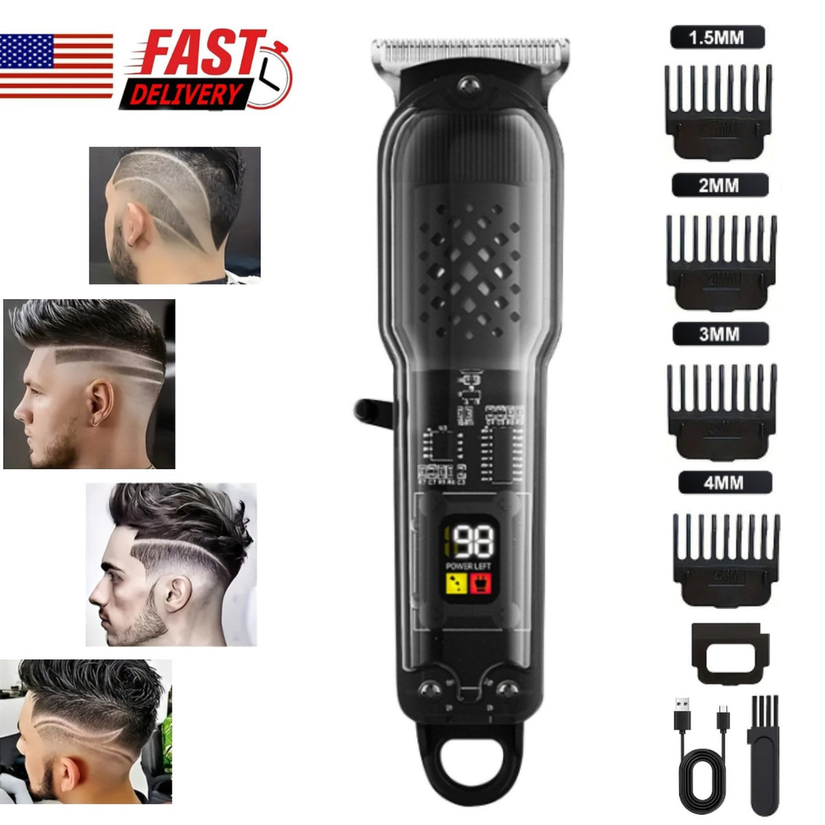 Cordless Hair Clippers Trimmer for Men with Digital Display and Multiple Limit Combs