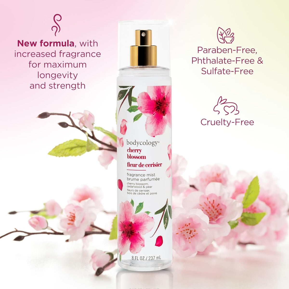 Bodycology Cherry Blossom Body Mist - Long Lasting Floral Fragrance Spray 8oz