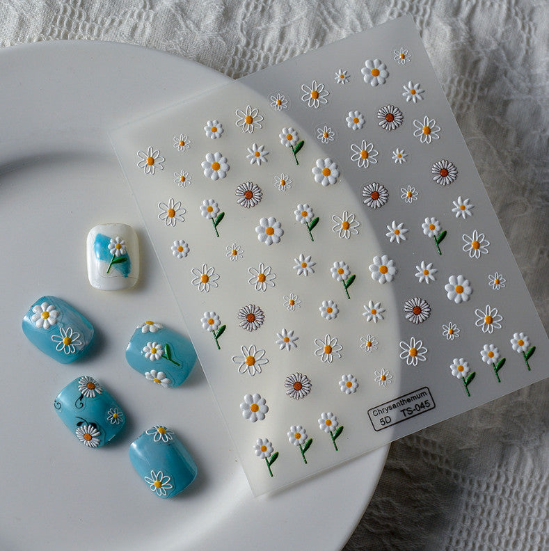 Self-Adhesive Nail Art Stickers Sunflower Daisy Bee Flower Decor, 1 Sheet
