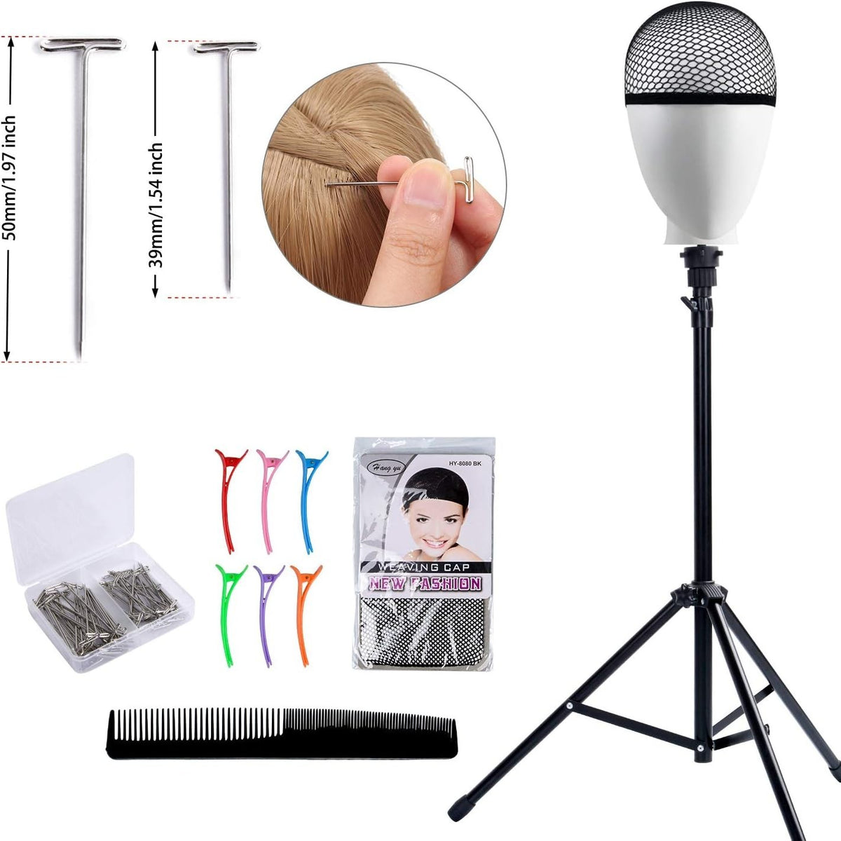 Adjustable Wig Stand Tripod for Mannequin Heads with Accessories Set