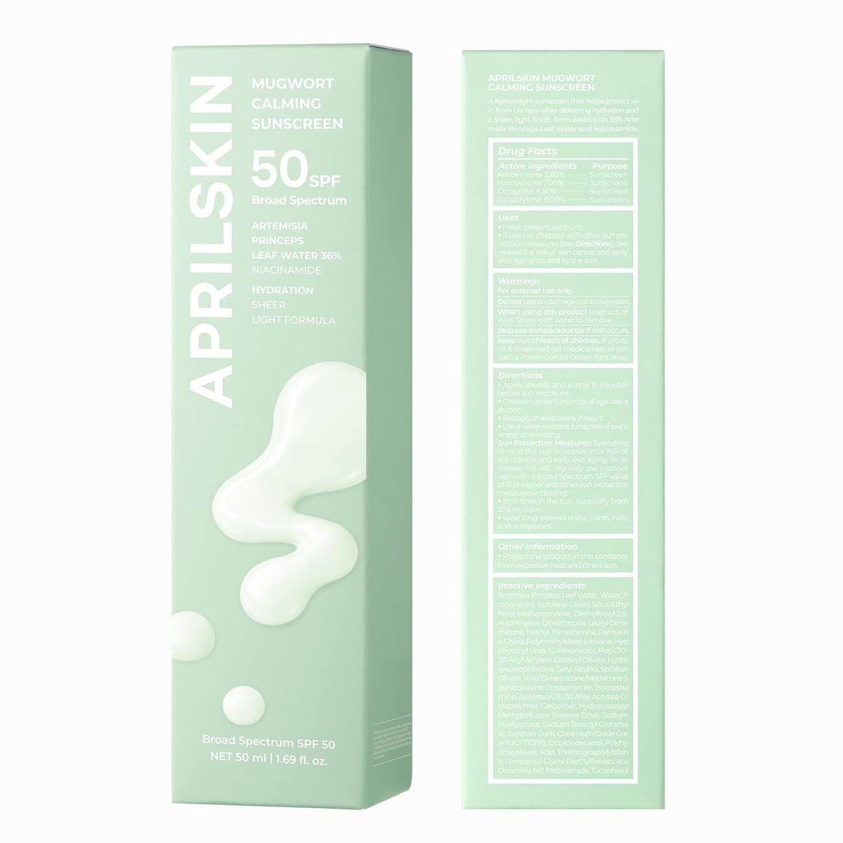 SPF 50 Sunscreen Serum with Mugwort for Sensitive Skin - Lightweight, Non-Greasy Sun Protection